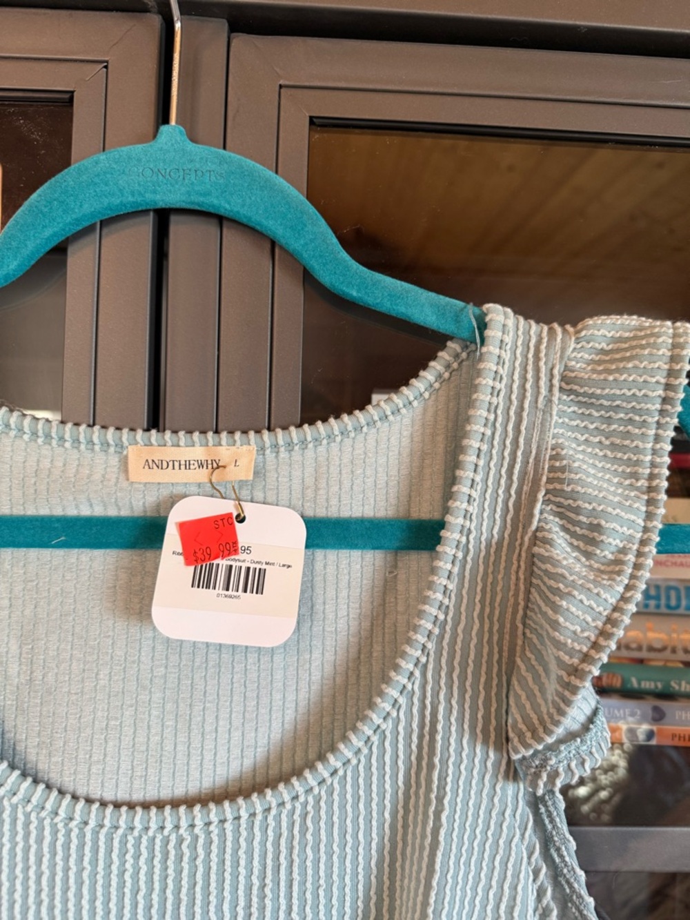ANDTHEWHY Light Blue Ribbed Ruffle-Shoulder Tank Bodysuit - Picture 3 of 3